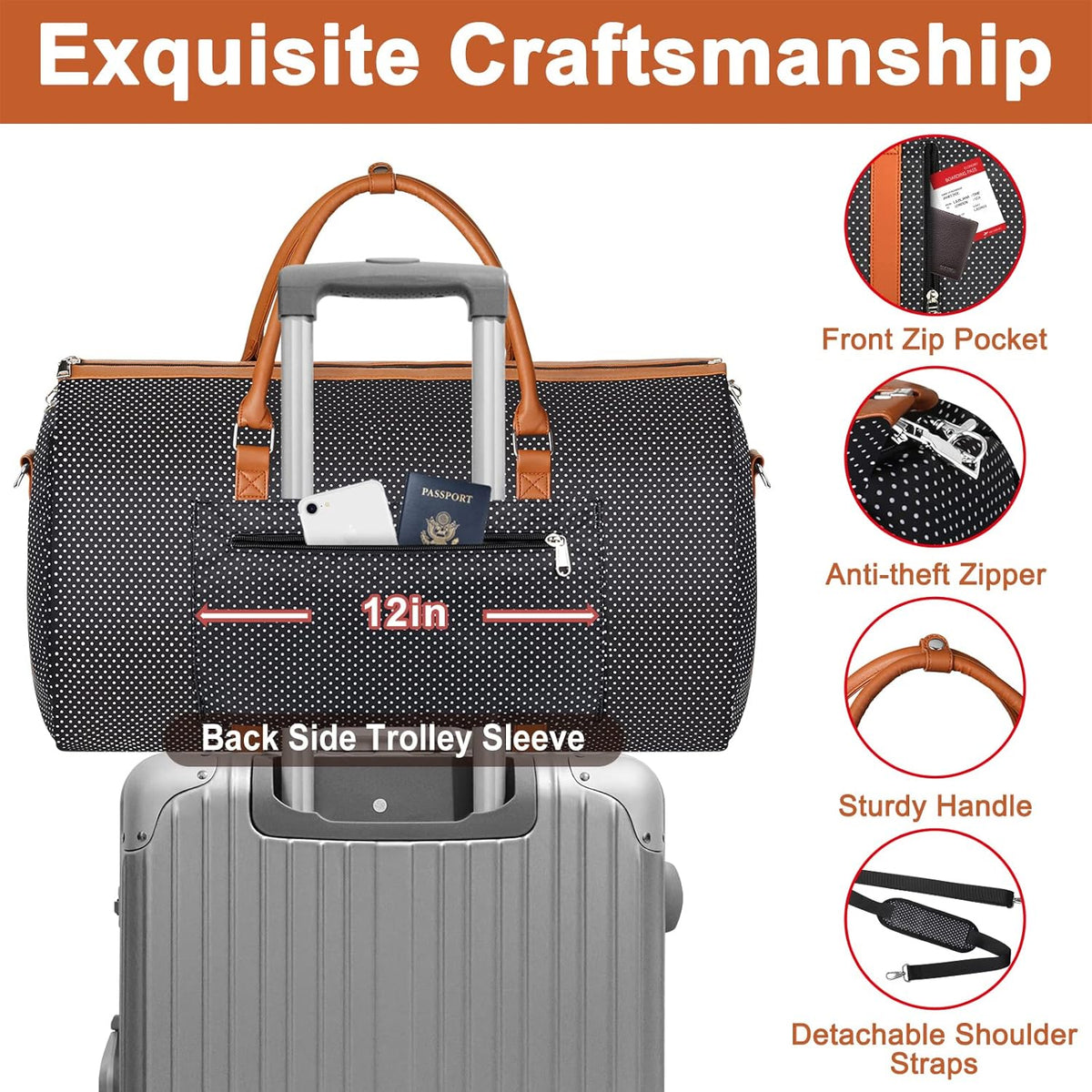 Garment Bag for Travel Convertible Carry On Garment Bag Large Travel Duffel Bags for Women 2 in 1 Hanging Suitcase Suit Travel Bags for Women & Men 3pcs Set