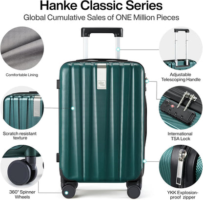 Hanke 24 Inch Luggage Suitcases With Spinner Wheels Lightweight PC Hard Shell Rolling Suitcase With Travel Lock,Checked-Medium 24-Inch(Blackish Green)