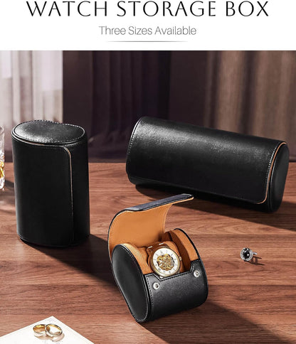 Homde Travel Watch Box Leather: Traveling Case for Men - Luxury Watch Roll for Wristwatch on the Go (black, M)