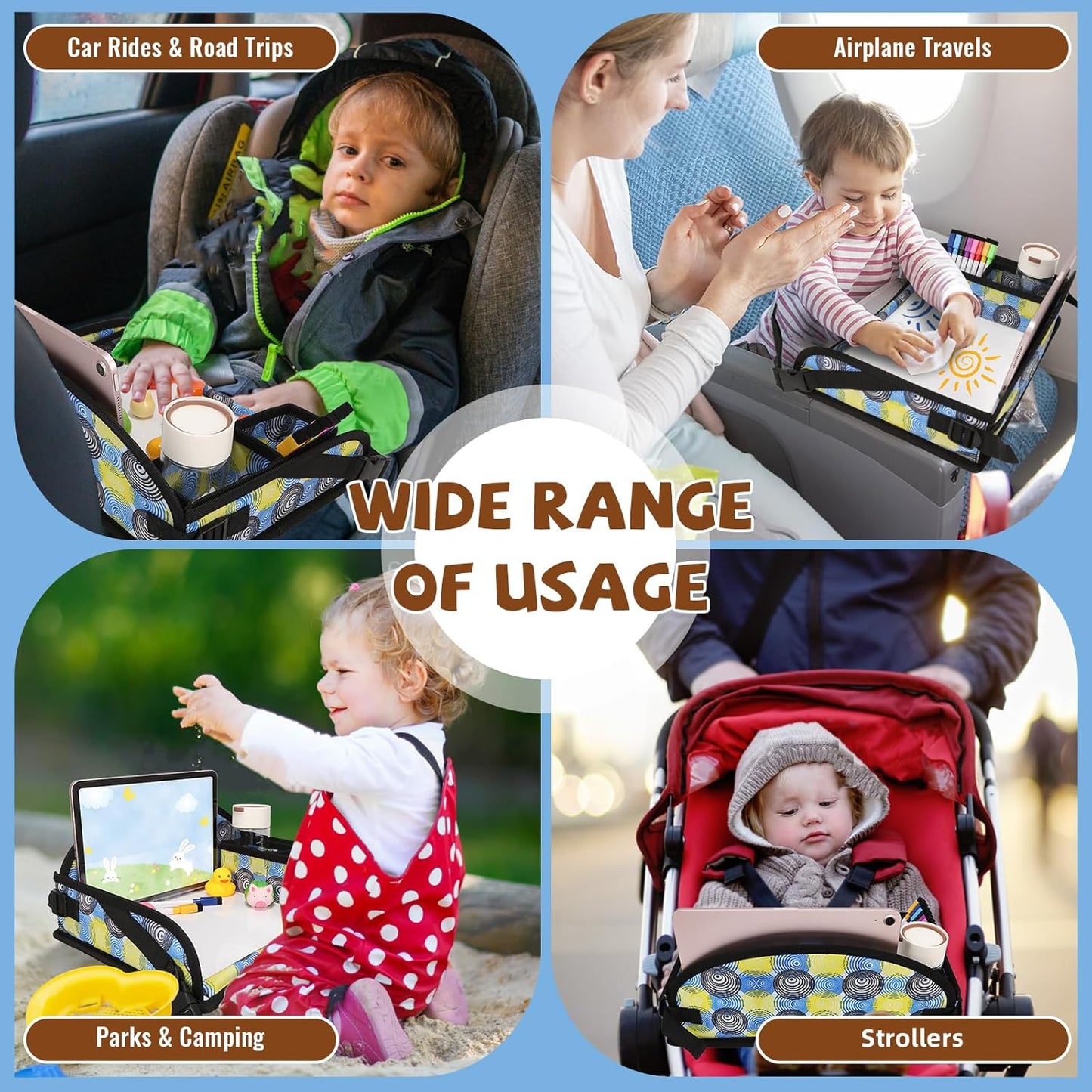 Kids Travel Tray for Airplane - Toddler Car Seat Table Tray, Road Trip Essentials for Boys & Girls, Carseat Lap Desk for Kids Road Trip Activities, Magic Circle
