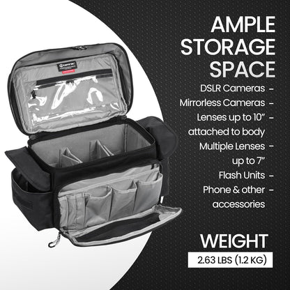 Tamrac Stratus 10 Camera Bag for Photographers, Camera Case for Photography Accessories, Shoulder Bag for DSLR and Mirrorless Cameras, Crossbody Camera Bag with Tripod Holder Strap - Black