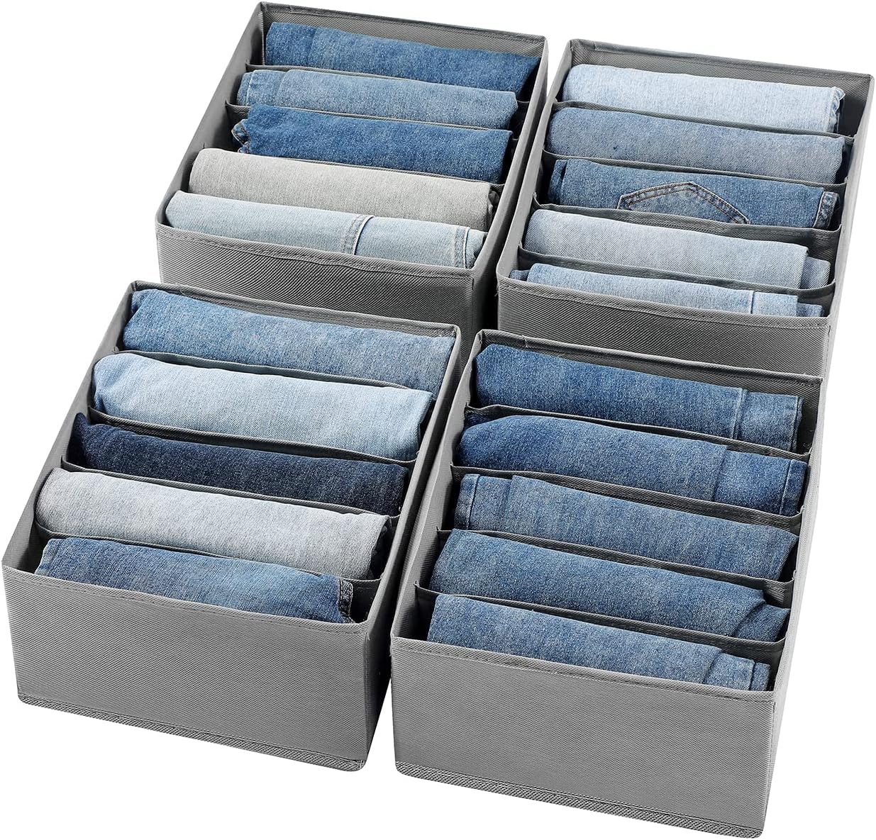 Jeans Drawer Organizers for Clothing, 5 Compartment Wardrobe Storage Box, Washable Clothes Organizer for Folded Clothes, Jeans, Pants, Leggings, t-shirts(Grey)