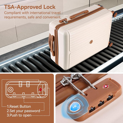 Hoteel 6 Piece Luggage Set with Spinner Wheels (4-YEAR WARRANTY), Carry on Luggage for Travel with TSA Lock, ABS+PC Hardshell Suitcase Set, 16"/20"/24"/28"+Duffel Bag+Cosmetic Bag(Beige)