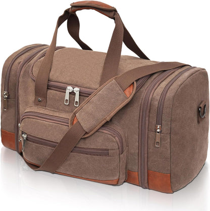 Men'S Duffle Bag For Travel, Expandable Canvas Duffel Bags Overnight Weekend Gym Carry On Luggage Bag For Men(Coffee)