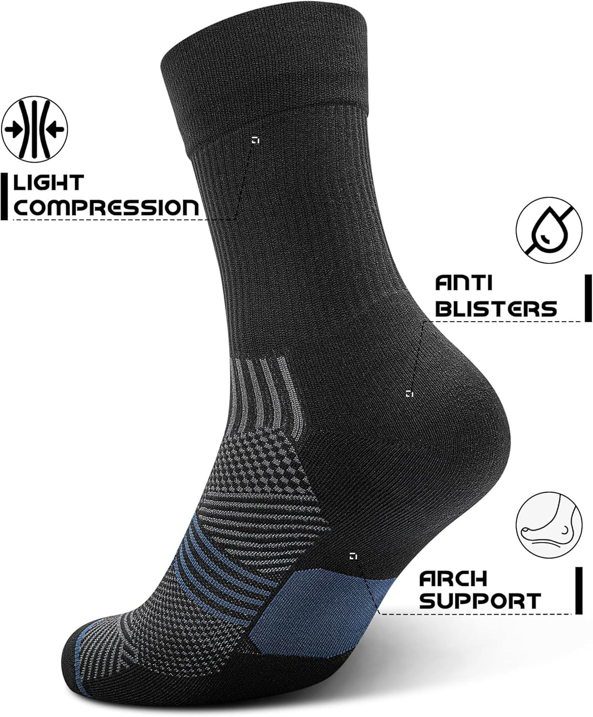 PAPLUS 3 Pairs Running Compression Socks for Men & Women, Atheltic Crew Socks with Cushion, Arch Support for Hiking, Cycling