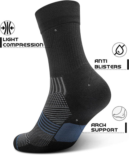 PAPLUS 3 Pairs Running Compression Socks for Men & Women, Atheltic Crew Socks with Cushion, Arch Support for Hiking, Cycling
