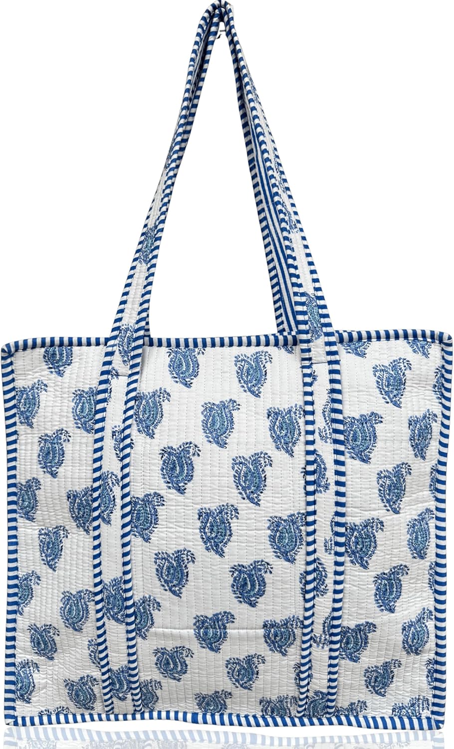 Cotton Quilted Tote Bag for Women – Large Beach & Travel Tote with Zipper, Reusable Grocery Bag