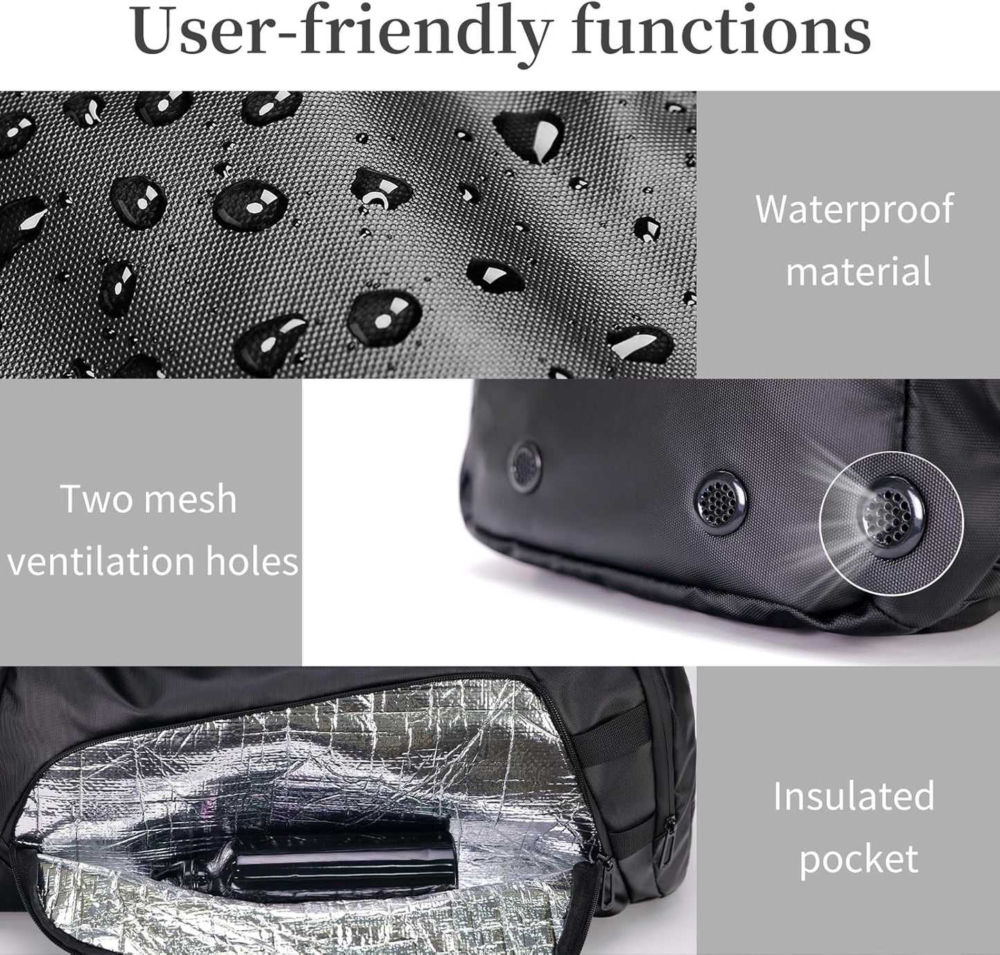 Duffle Bag for Travel, Carry on Gym Bag for Men, Waterproof Sport Bags with Shoe Compartment, 40L Lightweight Weekender Bag for Camping, Hiking, Trips - Black (Basic)