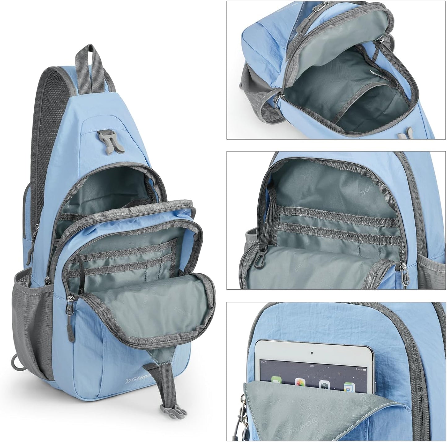G4Free Sling Bag RFID Blocking Sling Backpack Crossbody Chest Bag Daypack for Hiking Travel (Light Blue)