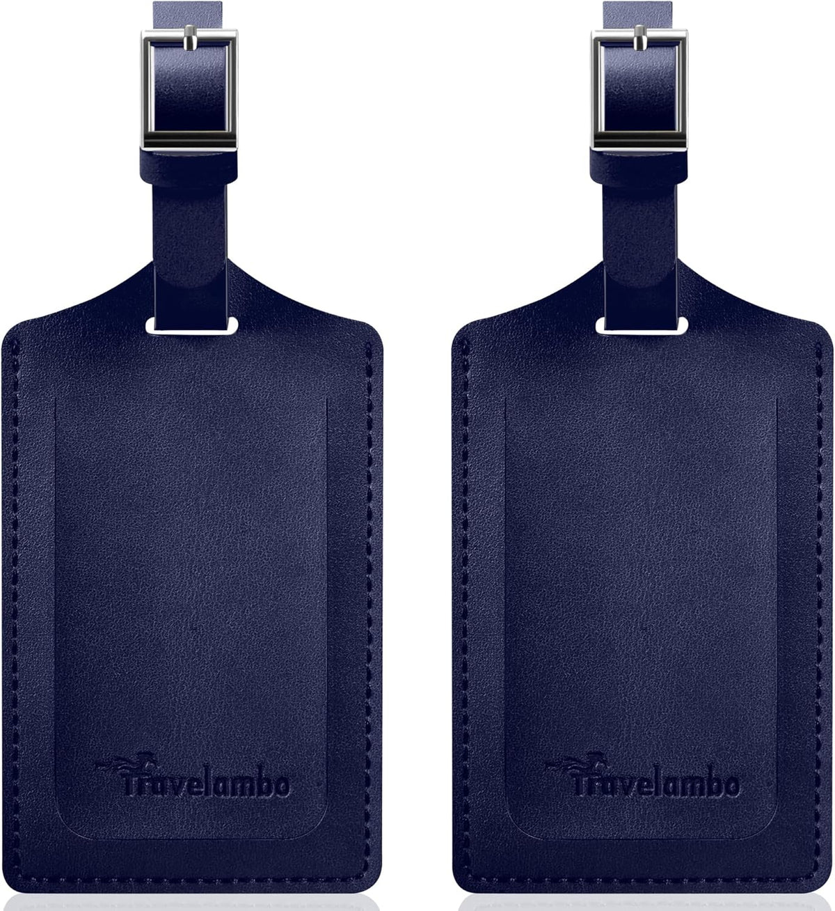 Travelambo Luggage Tags for Suitcases Faux Leather Privacy Protection 2 Pack Bag Tags Travel Accessories Essential, Deep Blue