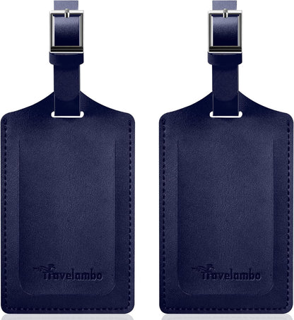 Travelambo Luggage Tags for Suitcases Faux Leather Privacy Protection 2 Pack Bag Tags Travel Accessories Essential, Deep Blue