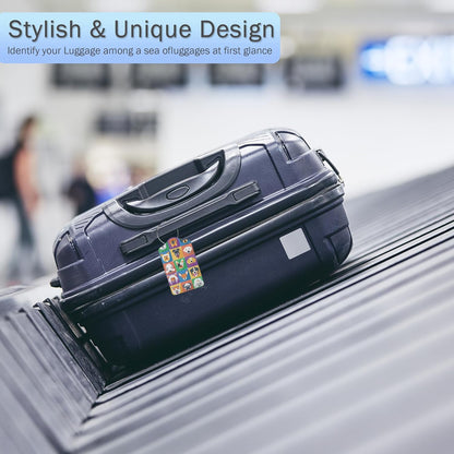 Cartoon Dog Icons Luggage Tags for Suitcase,Cute Dog Breeds Luggage Tags of Set 2 Leather Identifiers Privacy Cover with Stainless Steel Loop for Women Men Travel Bag Suitcase