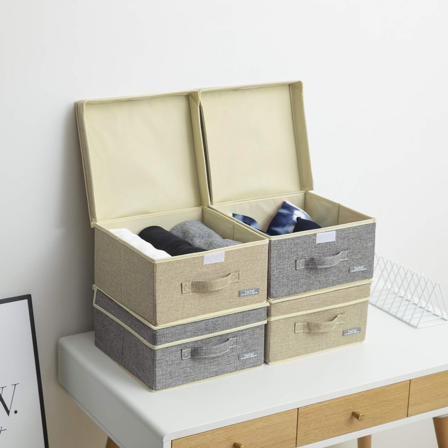 YueYue Foldable Fabric Closet Organizer Bins Box Storage - 2 Pack 12.4 X 12 X 6.7 Inch Storage Bins With Lids Boxes Linen - Bins Storage Box Collapsible Cloth Pack Lid