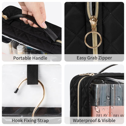 CUBETASTIC Clear Toiletry Bag, Transparent Travel Makeup Bag Small Hanging Travel Bag Portable Cute Cosmetic Organizer Waterproof Make Up Case