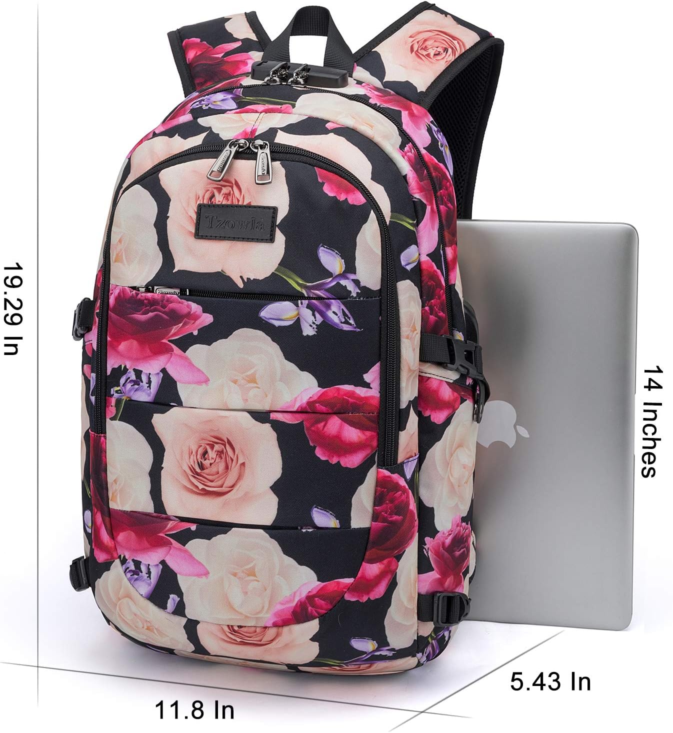 Tzowla Business Laptop Backpack Water Resistant Anti-Theft with USB Charging Port and Lock 15.6 Inch Computer Backpacks for Men, Women, Casual Hiking Travel Daypack (Flower)