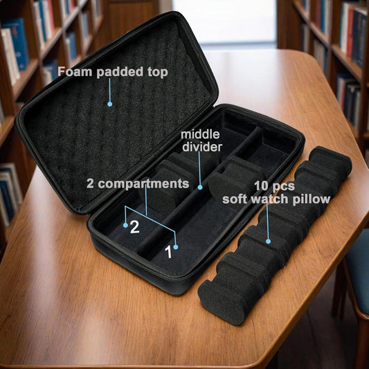 10 slots watch travel case, Hard Portable watch carry storage organizer box, fit watches up to 55mm face