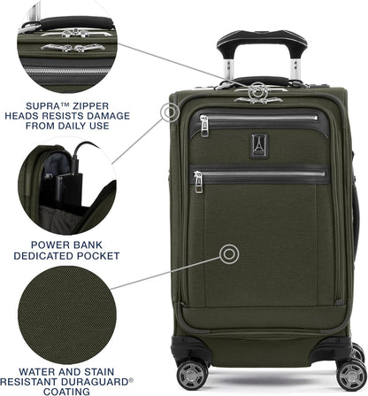 Travelpro Platinum Elite Softside Expandable Carry on Luggage, 8 Wheel Spinner Suitcase, USB Port, Suiter, Men and Women, Pilot Green, Carry On 21-Inch
