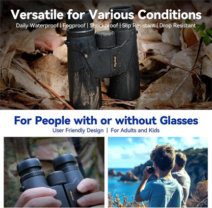 12x42 HD Binoculars for Adults - Upgraded BAK4 Prism and FMC Lens, Phone Adapter + Tripod for Bird Watching, Cruise Ships, Concerts, Hunting, Hiking, Wildlife Observation