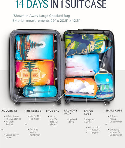 Large Compression Packing Cubes for Travel-Packing Cube Luggage Organizers 7 Piece Set for Checked Luggage-Ultralight, Expandable/Compression Bags by TRIPPED Travel Gear (Bucketlist)