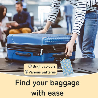 3 PCS Vintage Groovy Flowers Luggage Tags,Suitcase Tags Privacy Cover ID Label with Stainless Steel Loop and Address Card for Travel Bag Suitcase