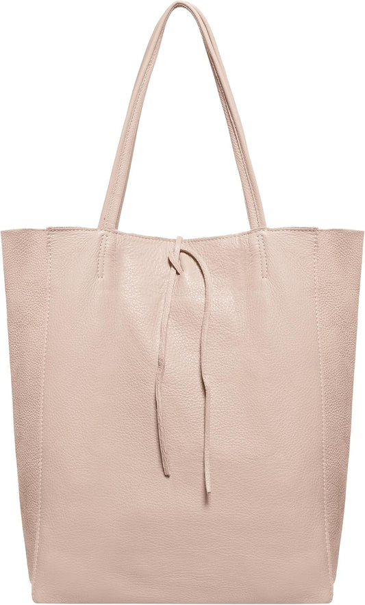 Italian Calf Leather Tote for Women with Zipper, Inner Pocket & Flat Base | Soft Unlined Shopper for Work & Travel