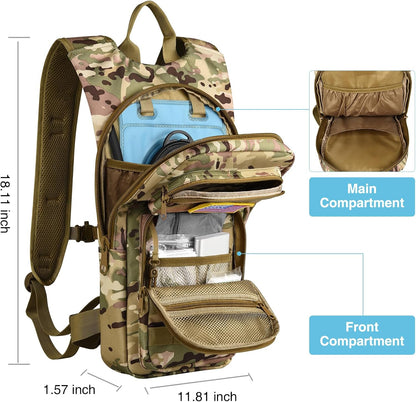 GENILU Tactical Hydration Backpack with 3L Water Bladder, Lightweight Molle Water Backpack Daypack for Men Women