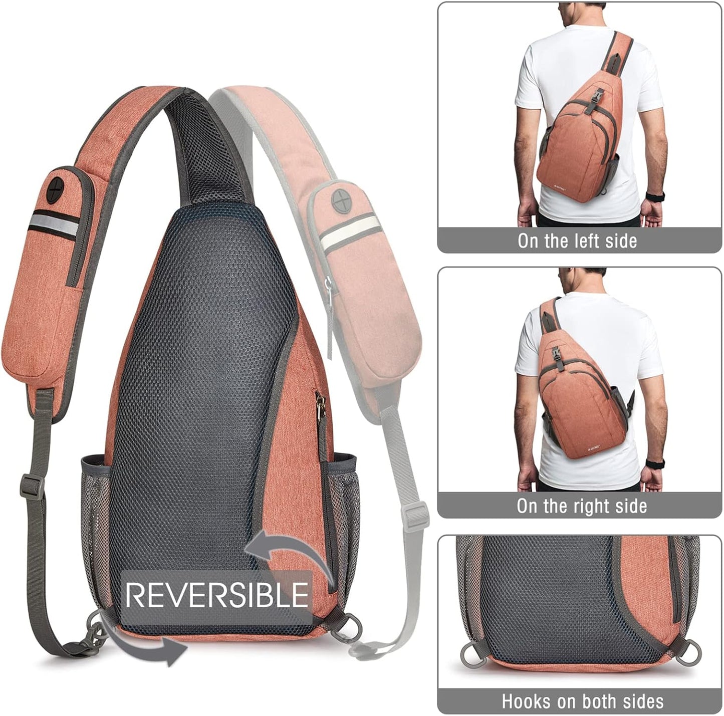 G4Free Sling Bag RFID Blocking Sling Backpack Crossbody Chest Bag Daypack for Hiking Travel(Light orange)