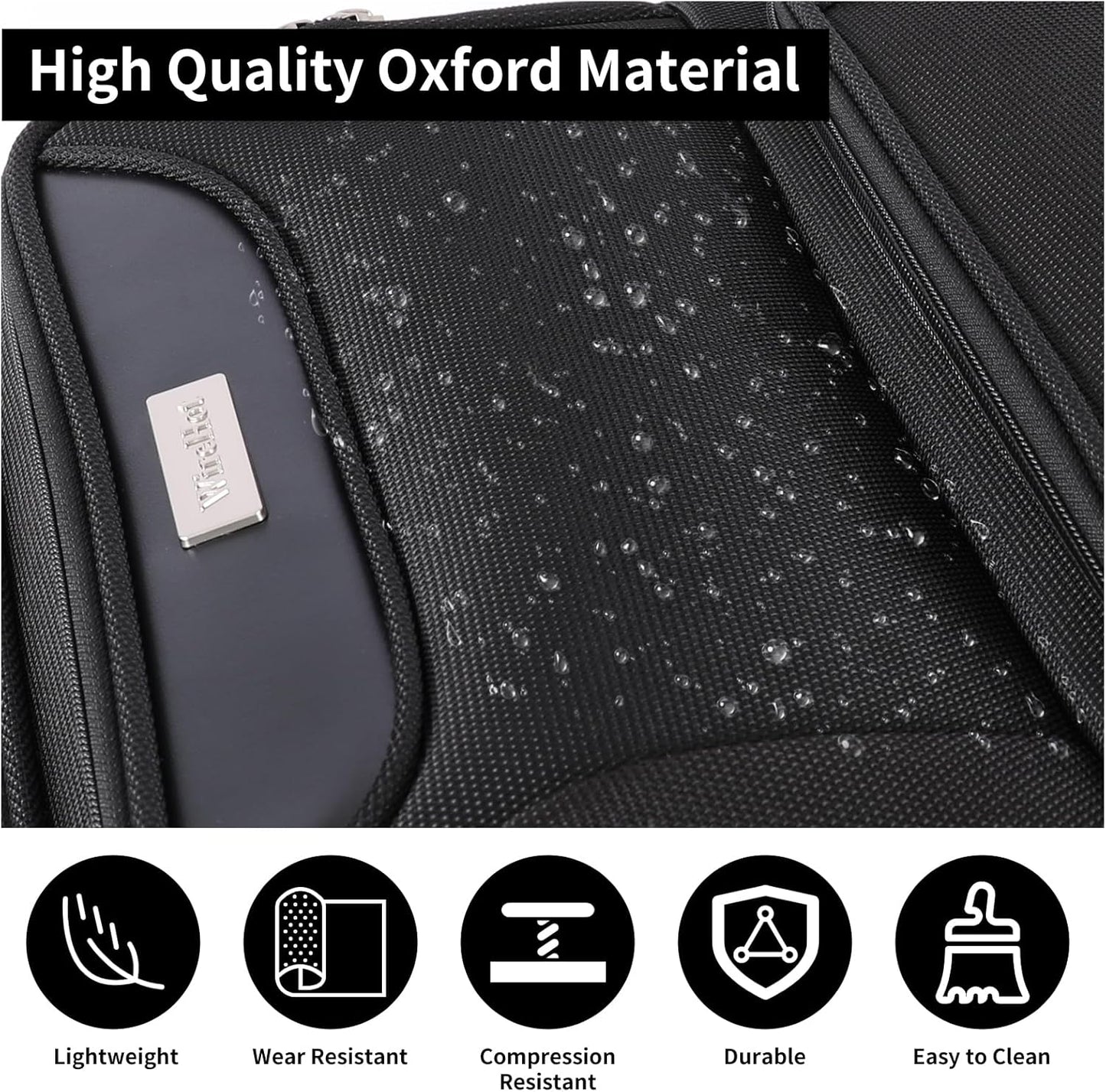 3-Piece Softside Expandable Luggage Set with Front Open Pocket, Lightweight and Durable Oxford Fabric Suitcase Set with TSA Lock (Black, 20in/24in/28in)