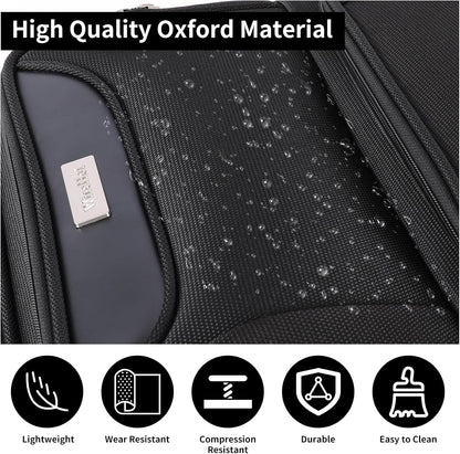 3-Piece Softside Expandable Luggage Set with Front Open Pocket, Lightweight and Durable Oxford Fabric Suitcase Set with TSA Lock (Black, 20in/24in/28in)
