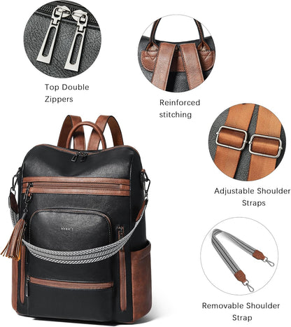 Shrrie Vegan Leather Laptop Backpack for Women 15.6 inch Work Backpack Fashion Travel Backpack Purse for Business College