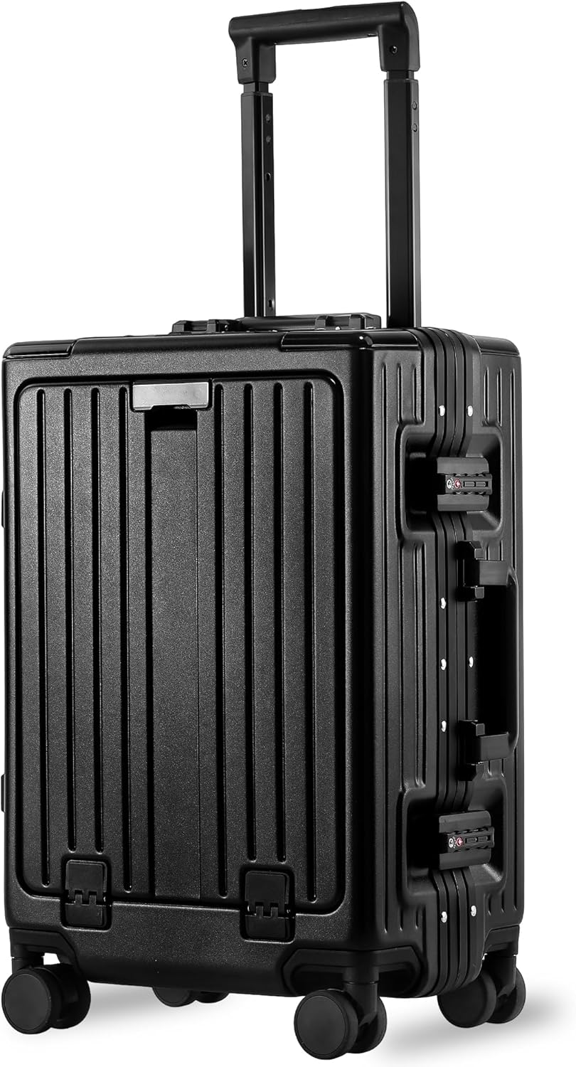 24 Inch Check-In Luggage Aluminum Frame Zipperless Luggage, Hard Shell Suitcase TSA Approved Checked Luggage, ABS+PC Lightweight Zipperless Suitcase with Spinner Wheels (Black)