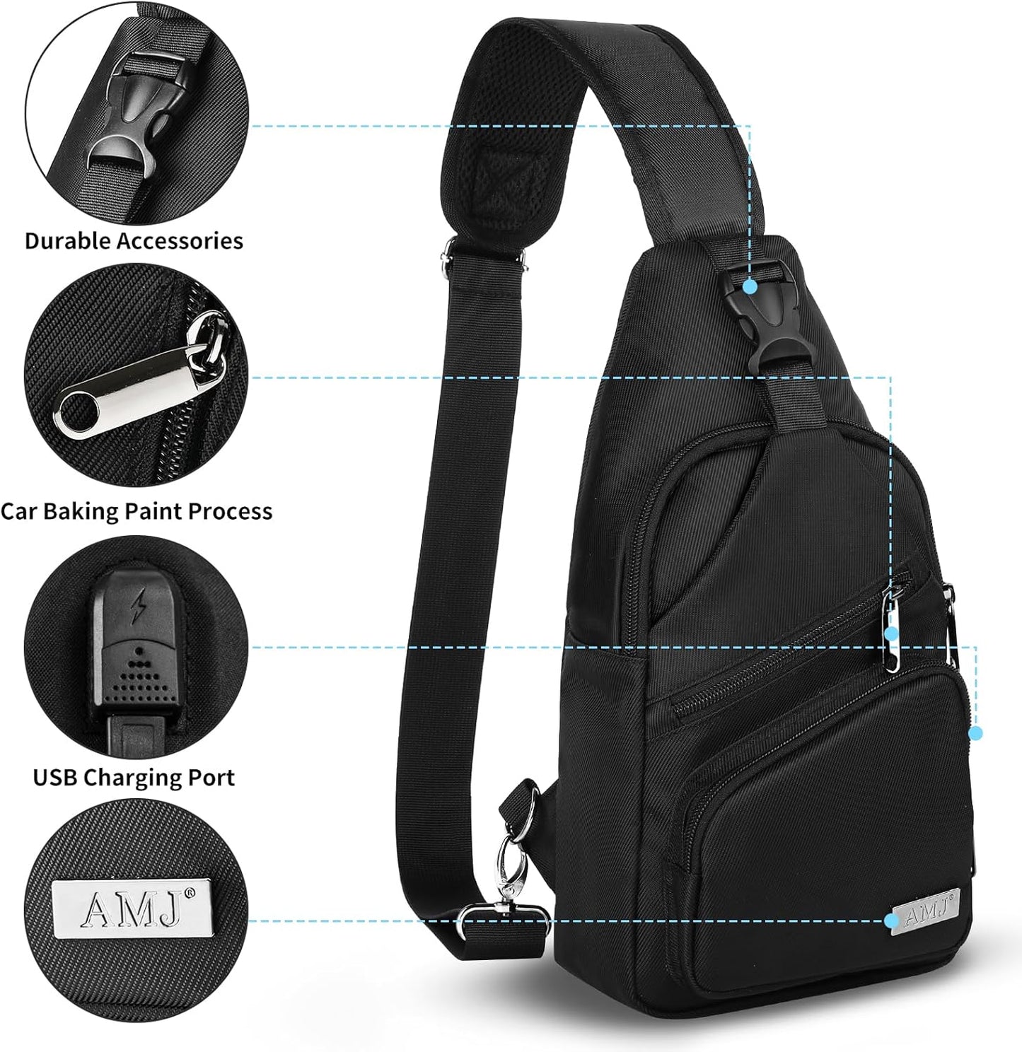 AMJ Crossbody Sling Bag Men Women, Casual Shoulder Backpack, Chest Daypack Satchel for Hiking Travel