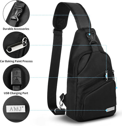 AMJ Crossbody Sling Bag Men Women, Casual Shoulder Backpack, Chest Daypack Satchel for Hiking Travel