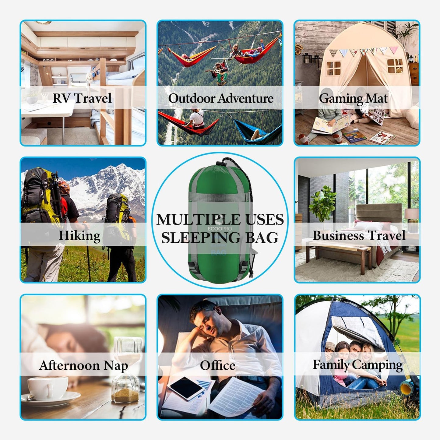 ECOOPRO Warm Weather Sleeping Bag - Portable, Waterproof, Compact Lightweight, Comfort with Compression Sack - Great for Outdoor Camping, Backpacking & Hiking-83 L x 30" W Fits Adults