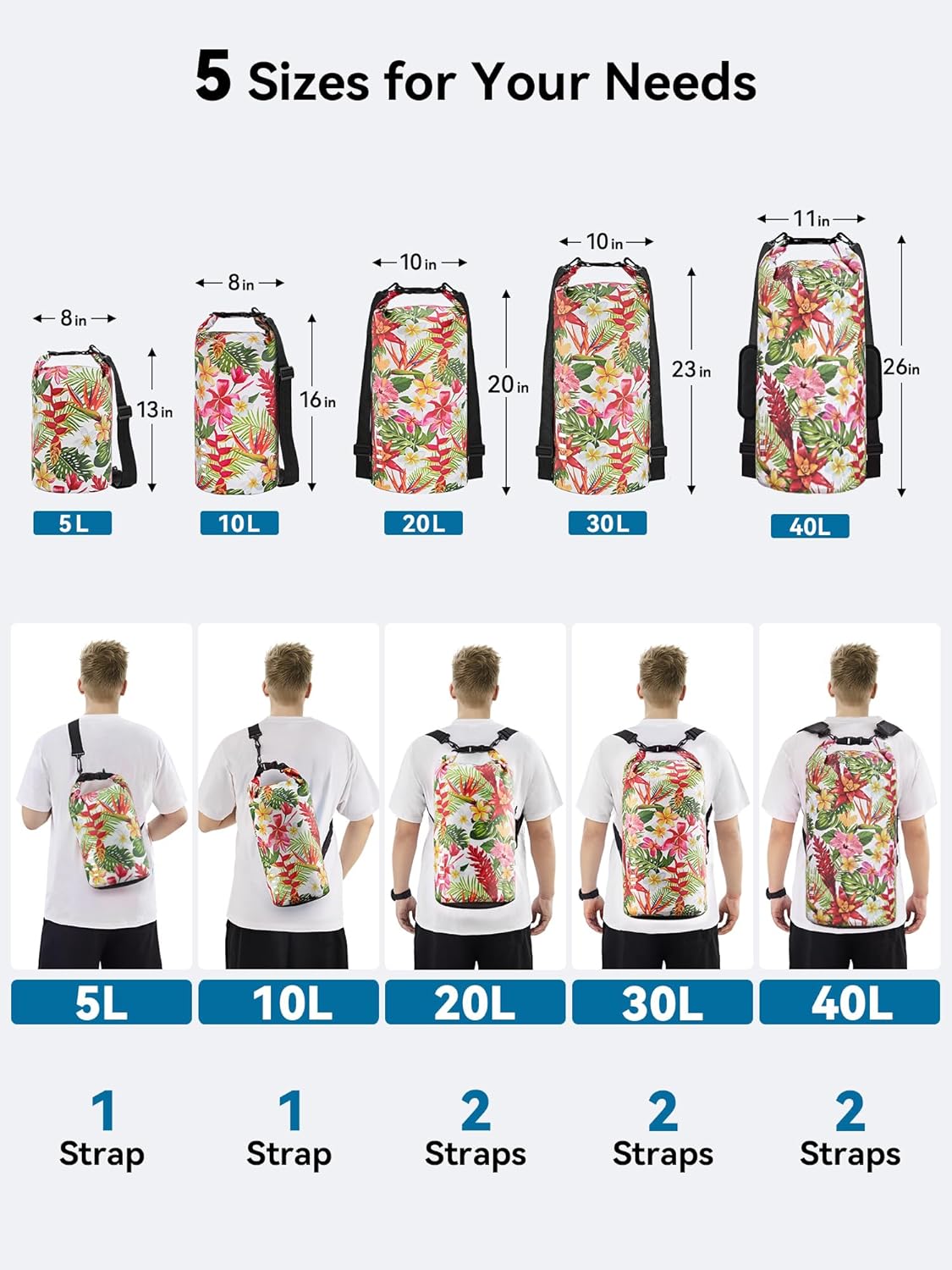 HEETA Waterproof Dry Bag for Women Men(Upgraded Version) 5L/10L/20L/30L/40L Roll Top Lightweight Dry Storage Bag Backpack with Emergency Whistle for Travel, Swimming, Boating, Kayaking, Camping, Beach