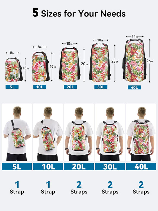 HEETA Waterproof Dry Bag for Women Men(Upgraded Version) 5L/10L/20L/30L/40L Roll Top Lightweight Dry Storage Bag Backpack with Emergency Whistle for Travel, Swimming, Boating, Kayaking, Camping, Beach