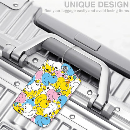 2 Pcs Cute Duck Luggage Tags for Suitcases PU Leather Baggage Tags Name ID Label with Privacy Cover and Stainless Steel Loop for Men Women Travel Bag Suitcase