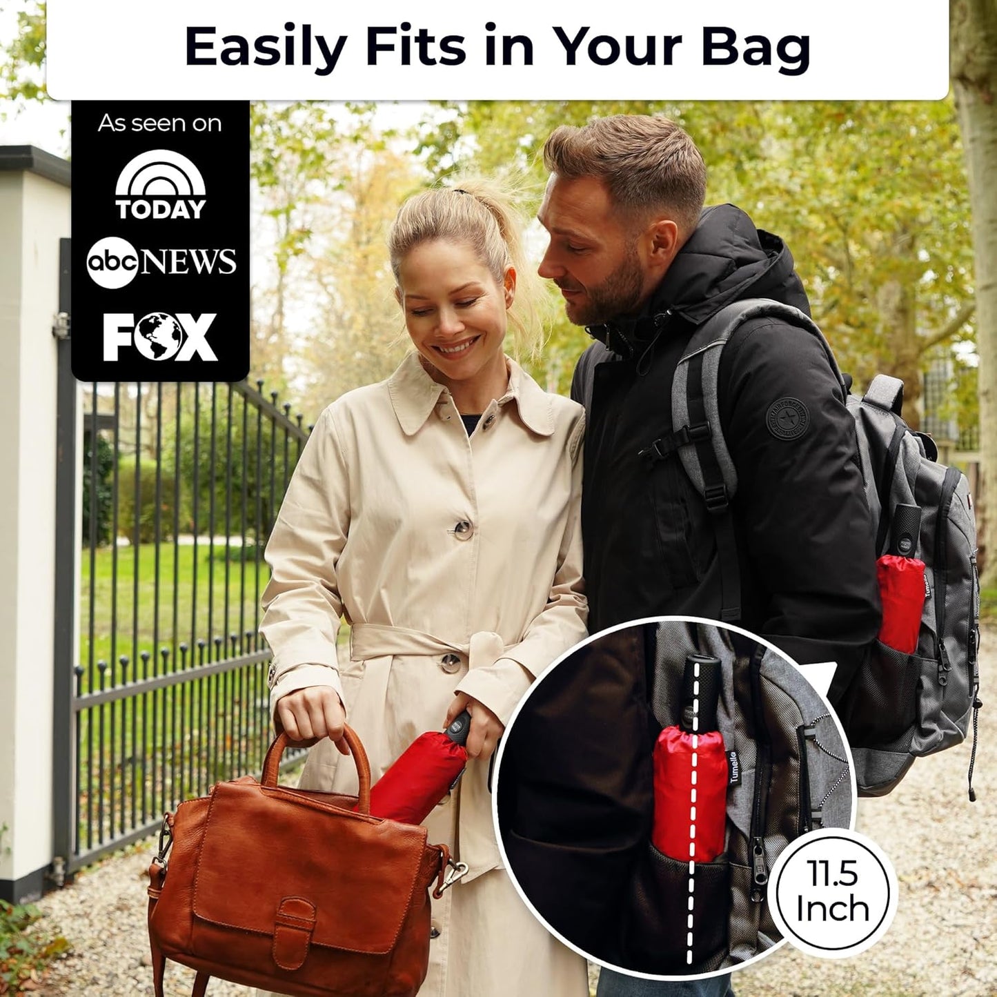 TUMELLA Strongest Windproof Travel Umbrella (Compact, Superior & Beautiful), Small Strong but Light Portable and Automatic Folding Rain Umbrella, Durable Premium Grip, Fits Car & Backpack