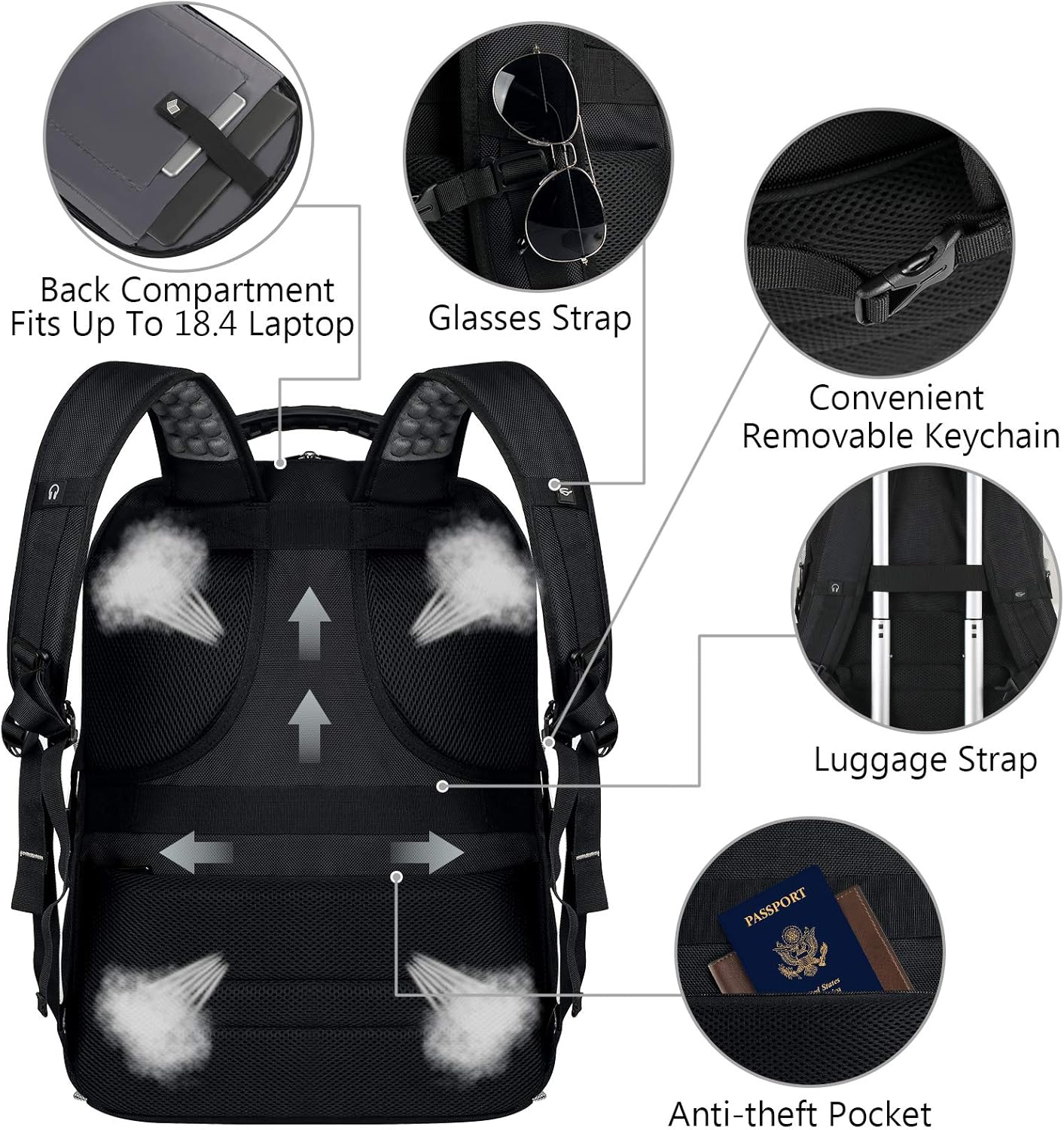 VECKUSON 18.4 Laptop Backpack for unisex, 60L Extra Large Gaming Laptops Back Bag with USB Charger Port,TSA Friendly Flight Approved and RFID Anti-Theft Pocket Heavy-duty Pack,21.3*15.7*11.8inch Grey