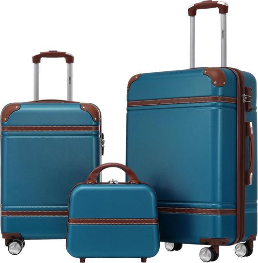 Merax Luggage Set 2 Piece Suitcase Set with Cosmetic Case Expandable Spinner Wheels Vintage Luggage Sets(Blue,20"+24")