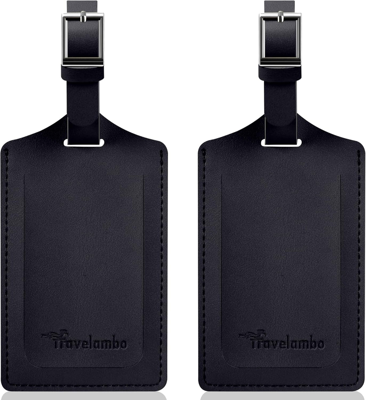 Travelambo Luggage Tags for Suitcases Faux Leather Privacy Protection 2 Pack Bag Tags Travel Accessories Essential, Black
