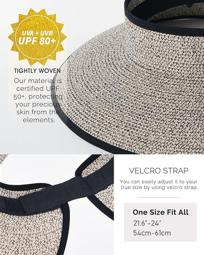 FURTALK Sun Hats for Women Wide Brim Beach Hat Straw Visor Ponytail Summer UV - Image 4