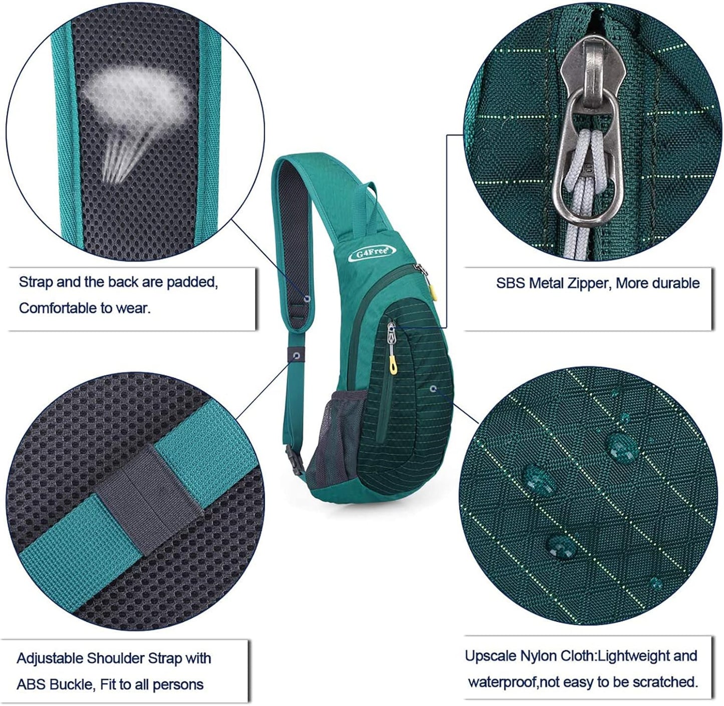 G4Free Sling Bag for Men Women, Small Crossbody Backpack Lightweight Chest Shoulder Bags for Travel, Outdoor and Sports (Mint Green)