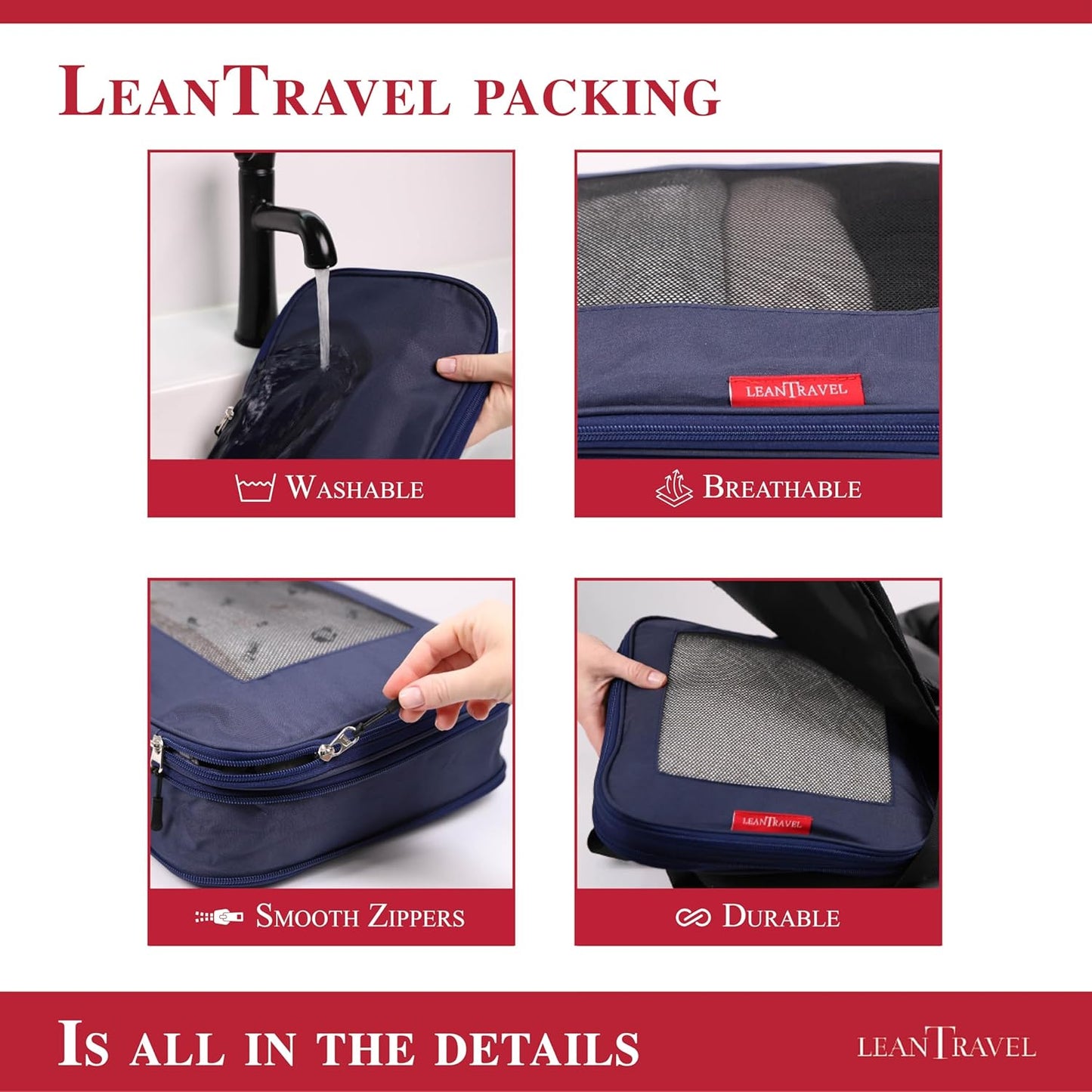 Compression Packing Cubes for Travel Organizers with Double Zipper, LeanTravel