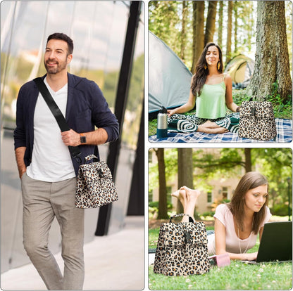 Insulated Foldable Lunch Bag- Lightweight Portable with Adjustable Shoulder Strap Lunch Box for Men, Women, Office, Work, Picnic, Hiking and Beach (Leopard(Soft Fabric))