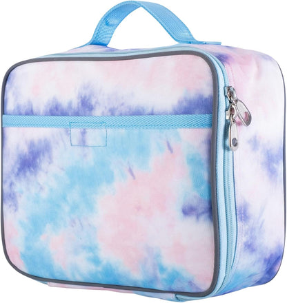 Fenrici Tie Dye Lunch Box for Girls, Teens, Women, Kids, Insulated Lunch Bag, Soft Sided Compartments, Spacious, BPA Free, Food Safe, 10.8in x 8.5in x 2.8in, Pastel Pink Tie Dye