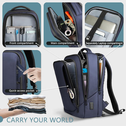 hk Laptop Backpack for Men with USB Charging Port Water-Resistant for 15.6 Inch Computer Bag Durable High-Tech Daypack Casual Backpack for Business Work College Weekender Travel- Blue