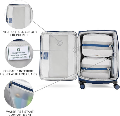 Travelpro VersaPack+ Lightweight Softside Expandable Checked Luggage, 8 Spinner Suitcase, TSA Lock, Men and Women, Checked Medium 25-Inch, Estate Blue