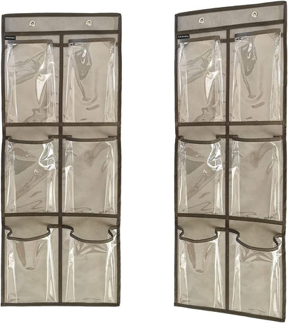 2 Packs Over The Door Hanging Closet Shoes Holder Organizer Shoe Storage Shoe Rack with 6 Pockets (Clear PVC Pockets)