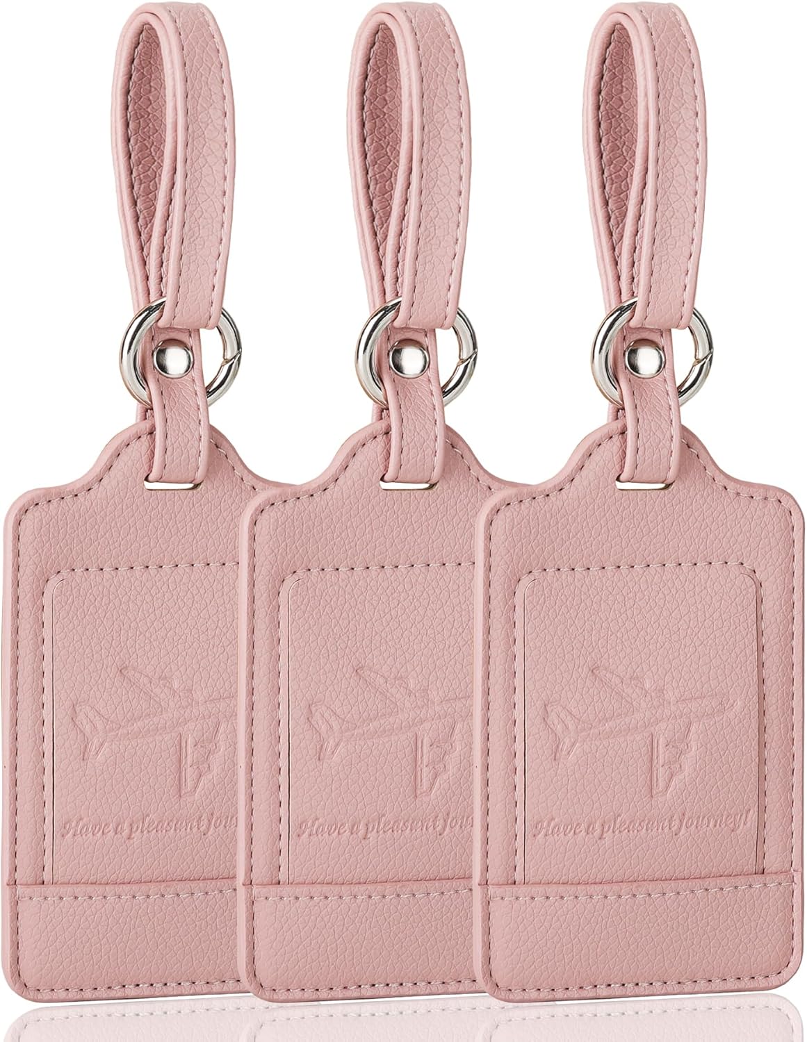 Teskyer Luggage Tags, 3 Pack Premium PU Leather Luggage Tags for Suitcases, Privacy Protection Travel Bag Tags, Lichee Dark Pink